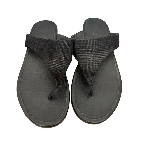 Fit Flops Black Leather Thong Sandals Size 11 - Picture 4 of 7